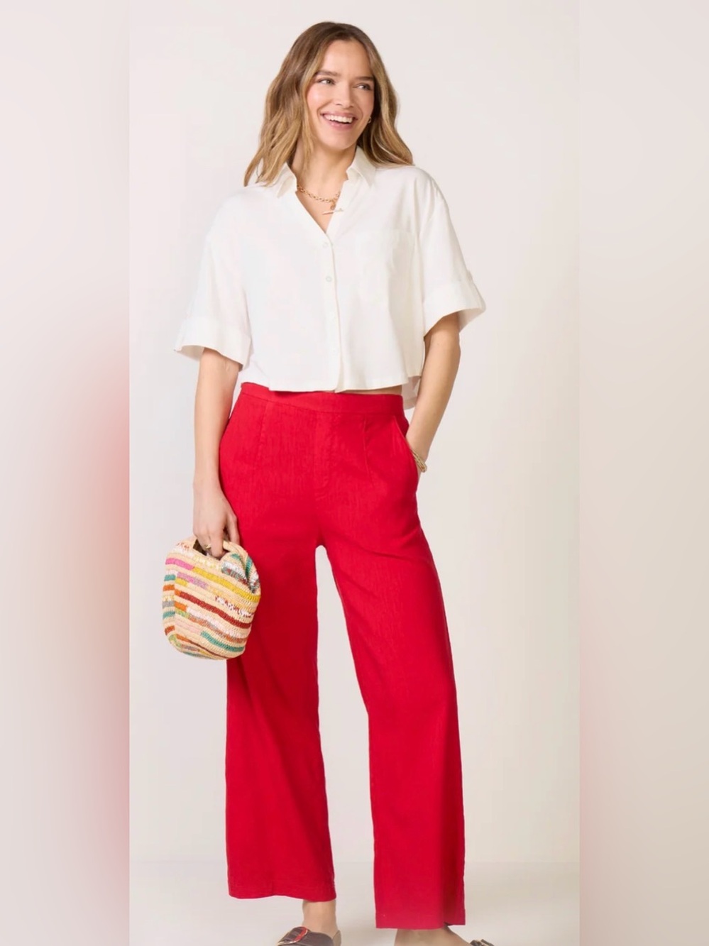 Kut from the Kloth Maya Wide Leg Linen Pant Tomato Red High Rise Size L